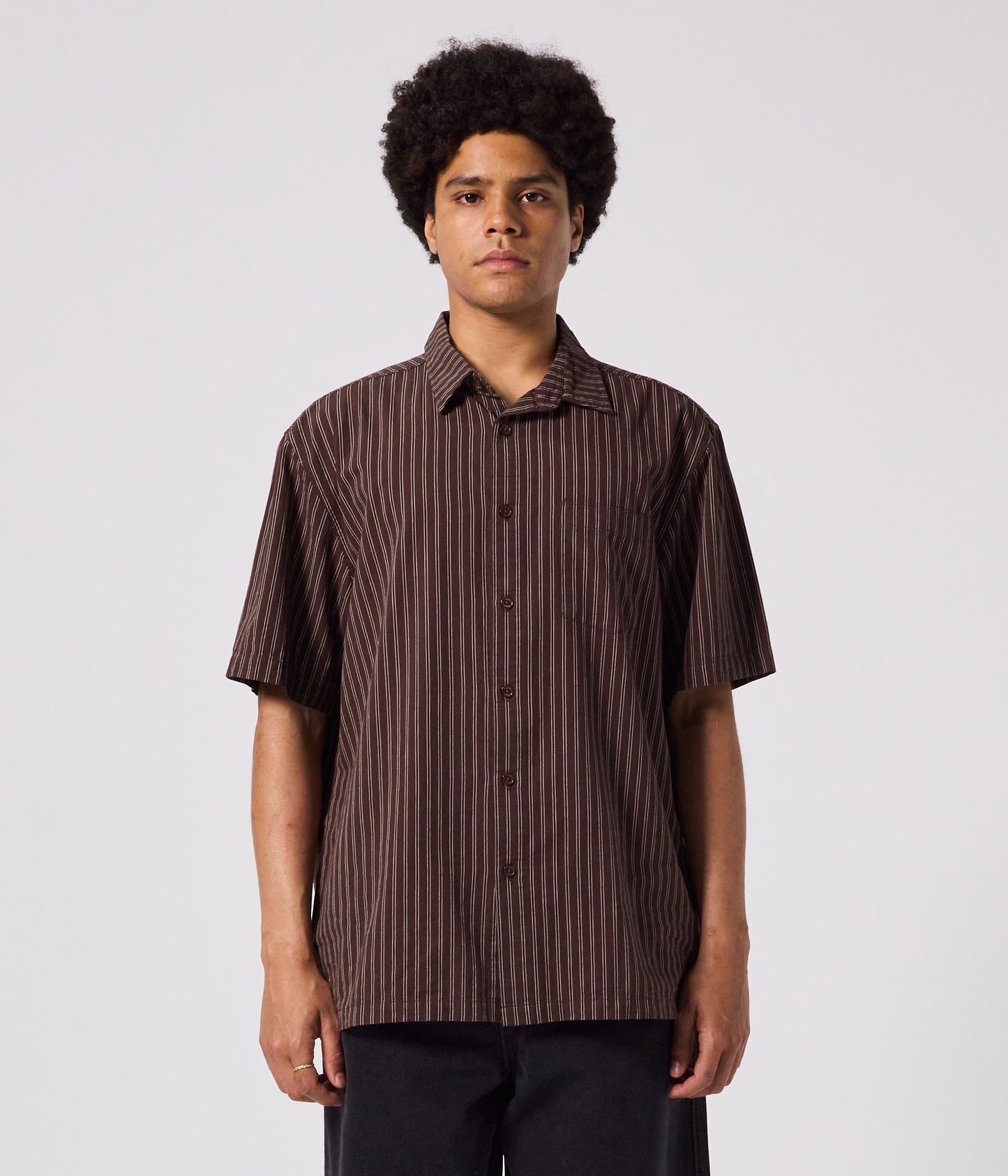 REYNOLDS STRIPE SS SHIRT // BROWN *LAST SIZE*