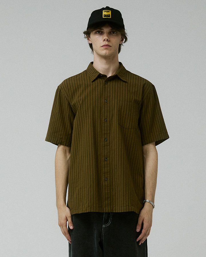 REYNOLDS STRIPE SS SHIRT // BARK *LAST SIZE*